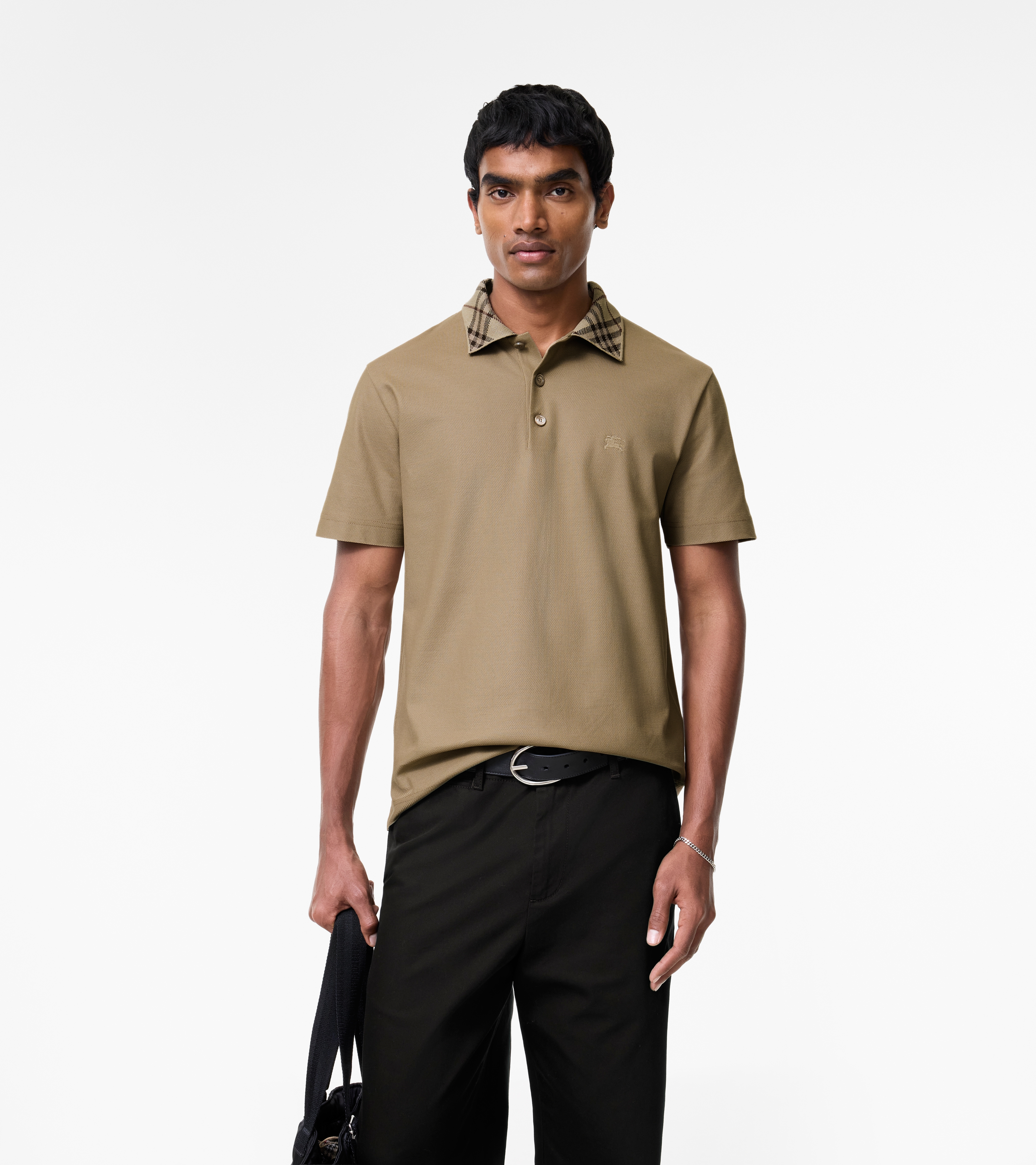 Check Collar Cotton Polo Shirt — alternate view