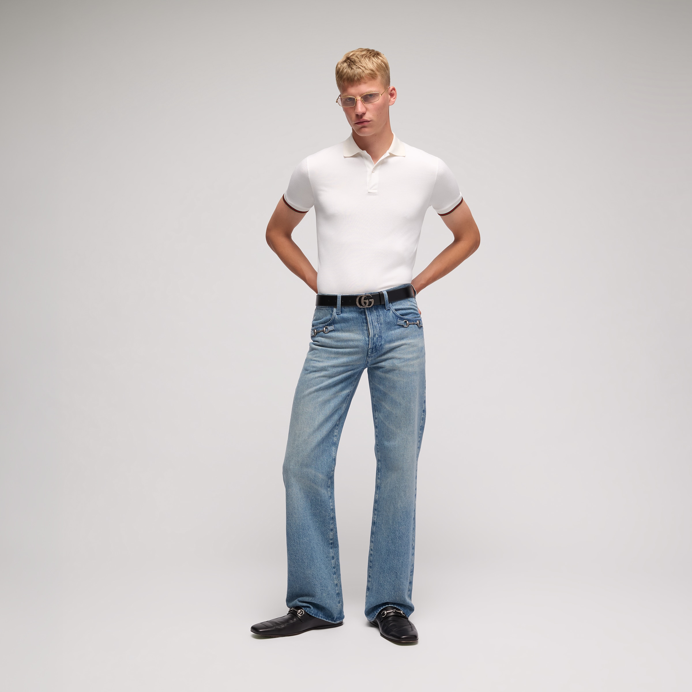 Silk jersey polo shirt with Web — alternate view