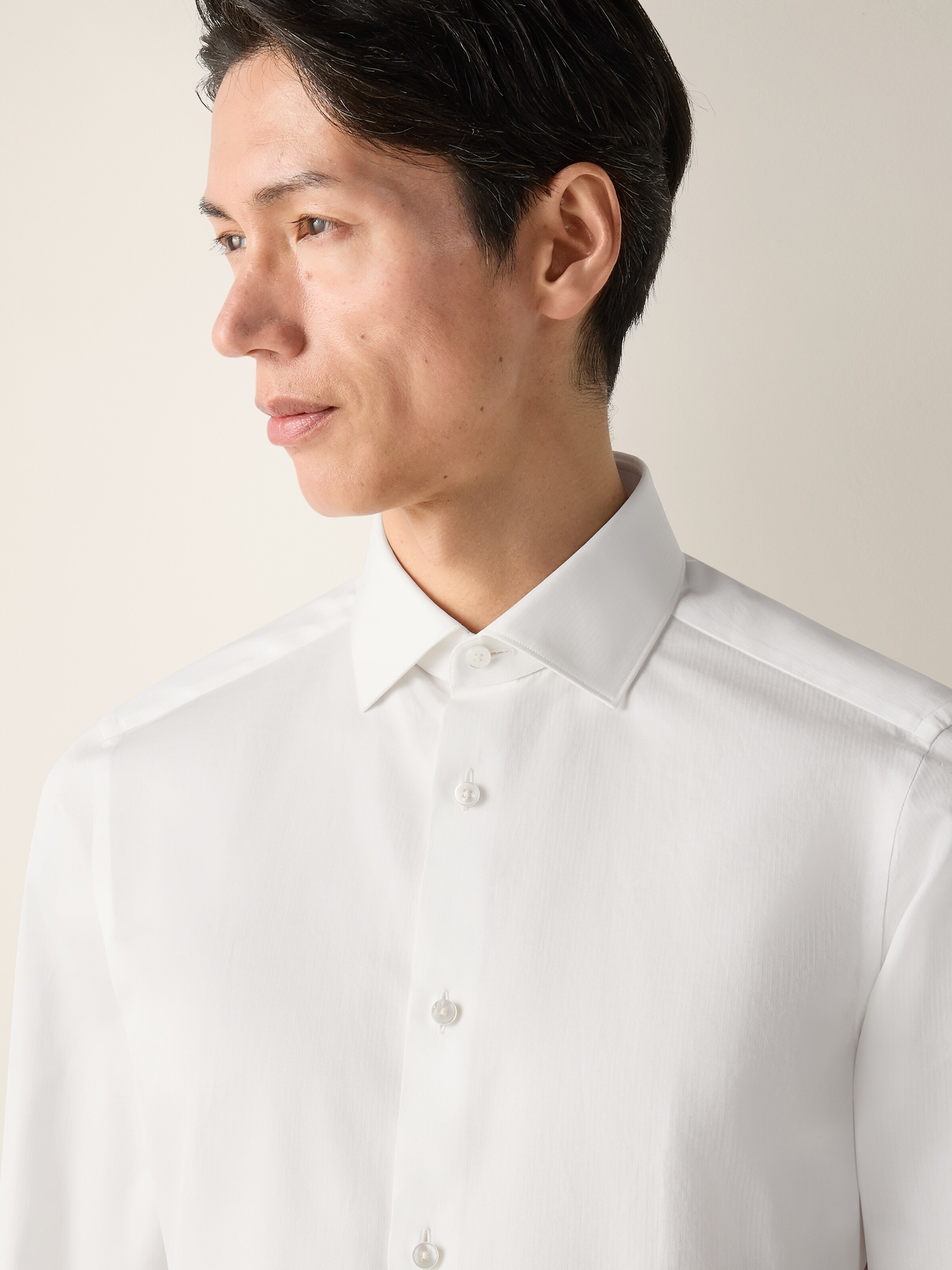 Optical White Structured Micro-striped Trecapi Cotton Shirt — alternate view