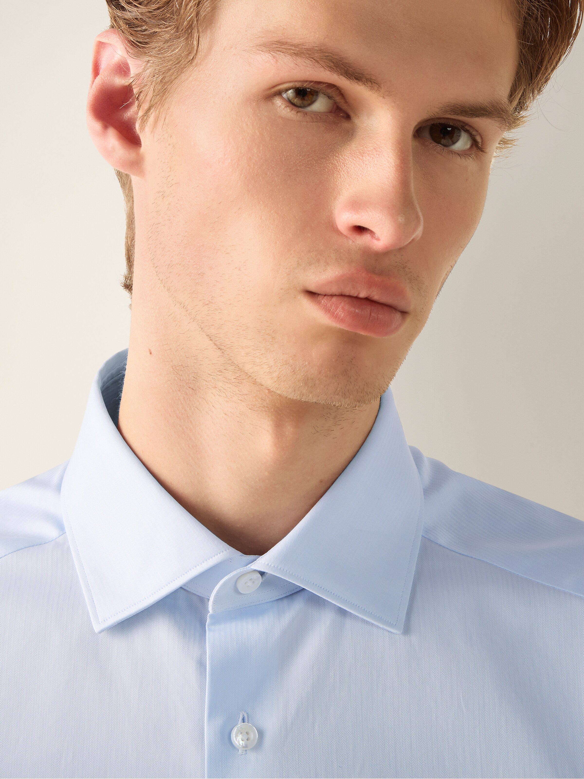 Light Blue Structured Micro-striped Trecapi Cotton Shirt — alternate view