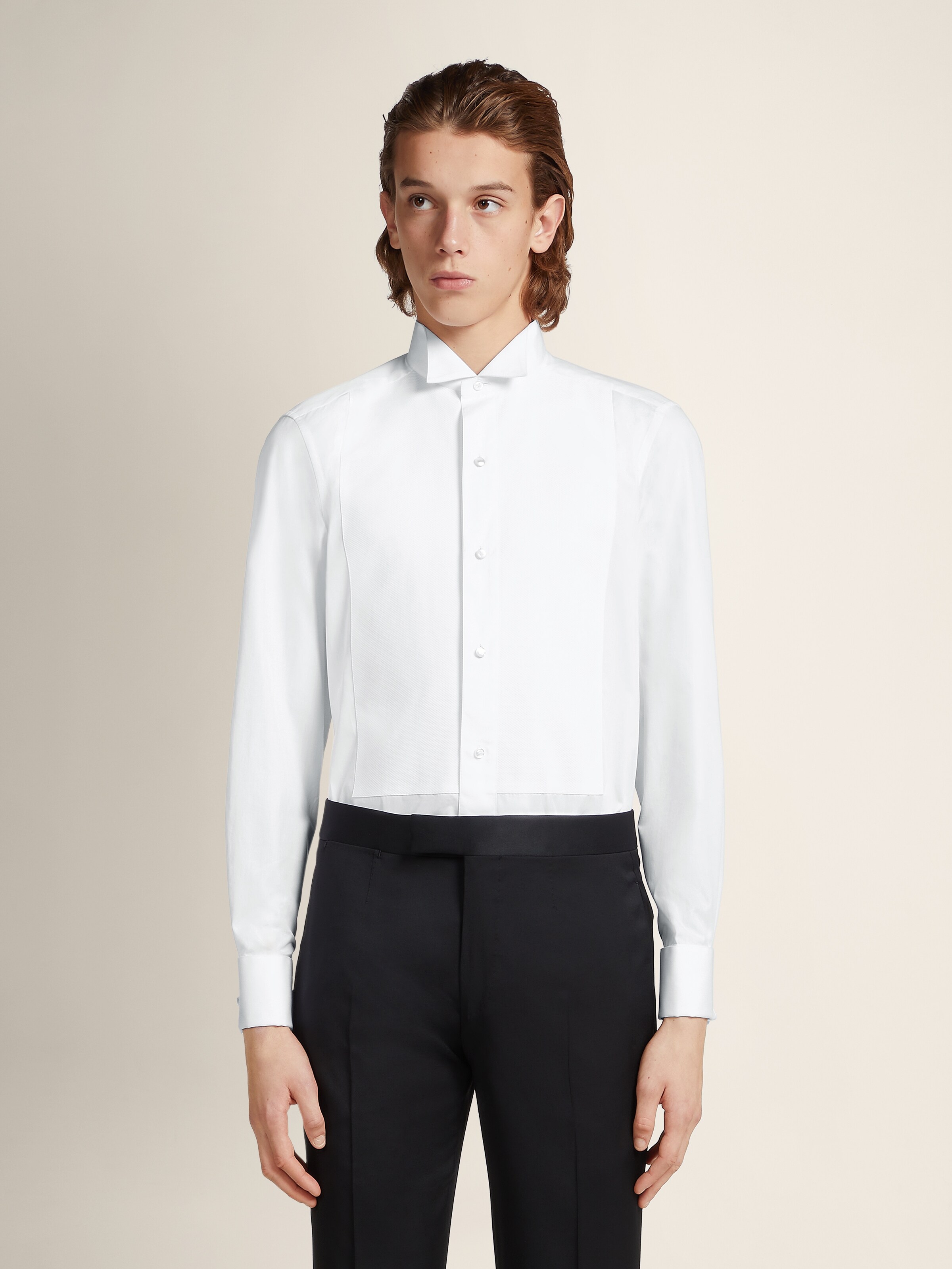 Optical White Cotton Tuxedo Shirt — alternate view