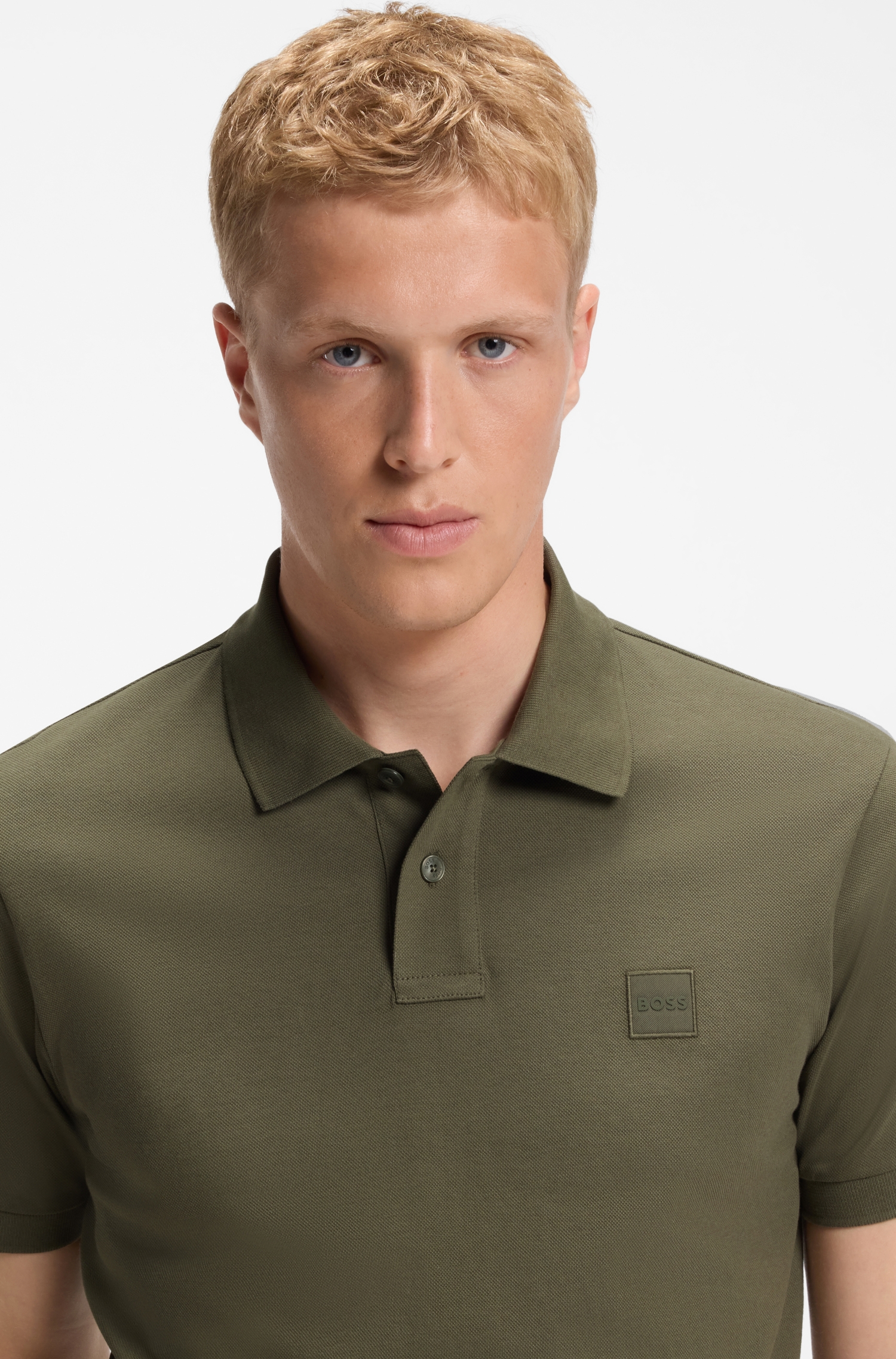 Stretch-cotton slim-fit polo shirt with logo patch — alternate view