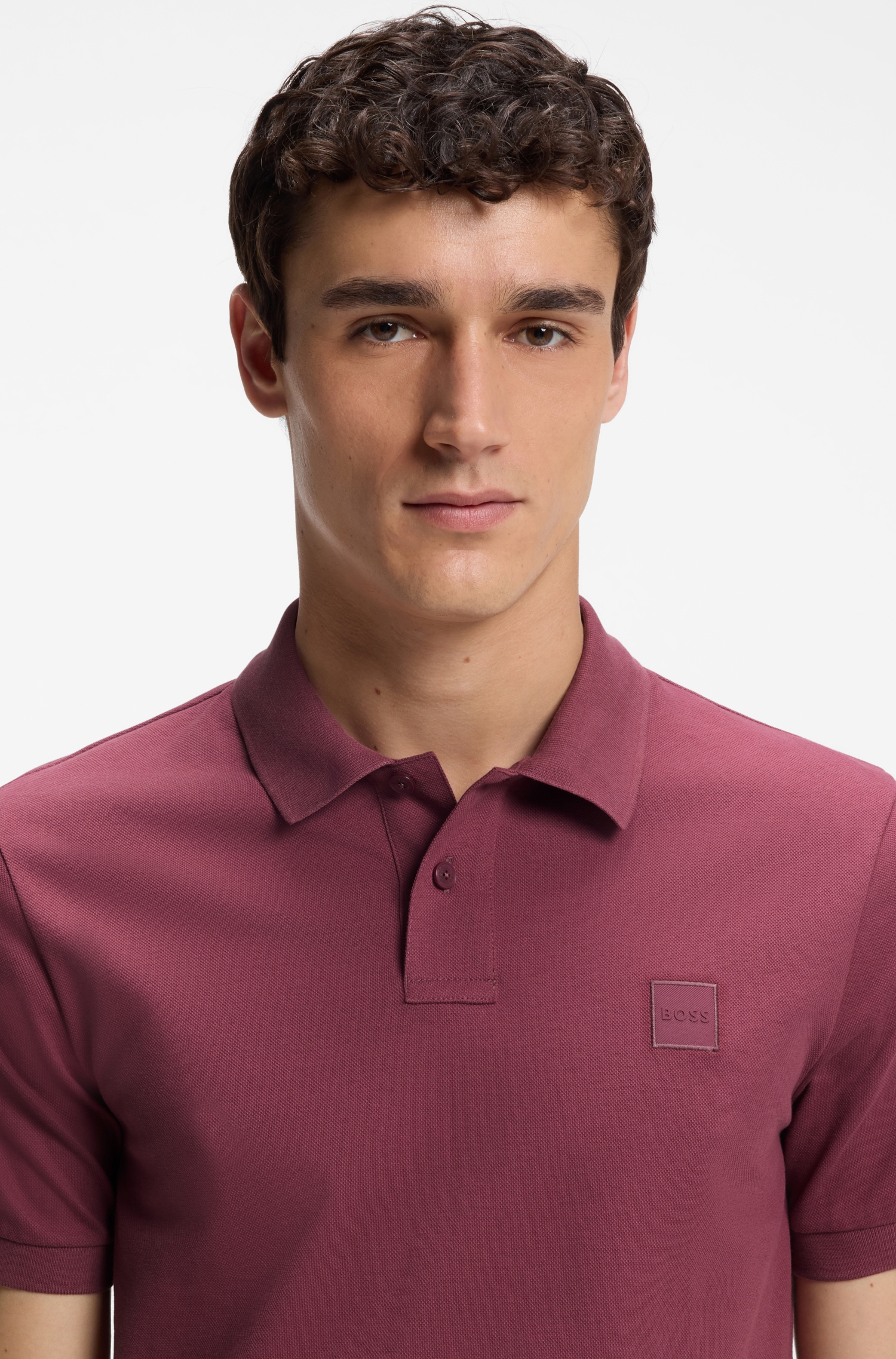 Stretch-cotton slim-fit polo shirt with logo patch — alternate view