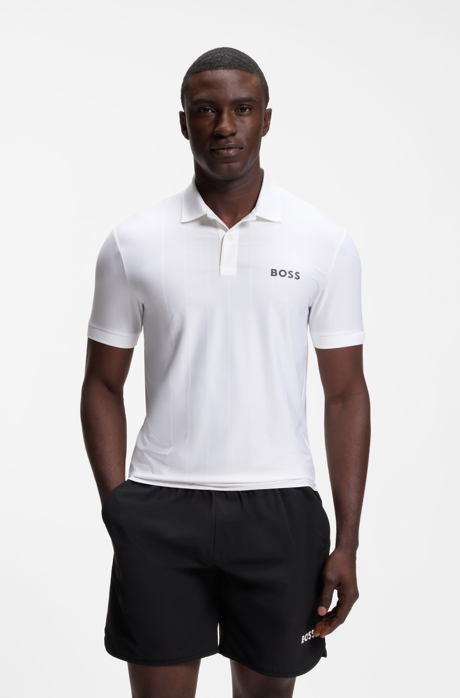 Active Stripe-jersey slim-fit polo shirt with four-way stretch