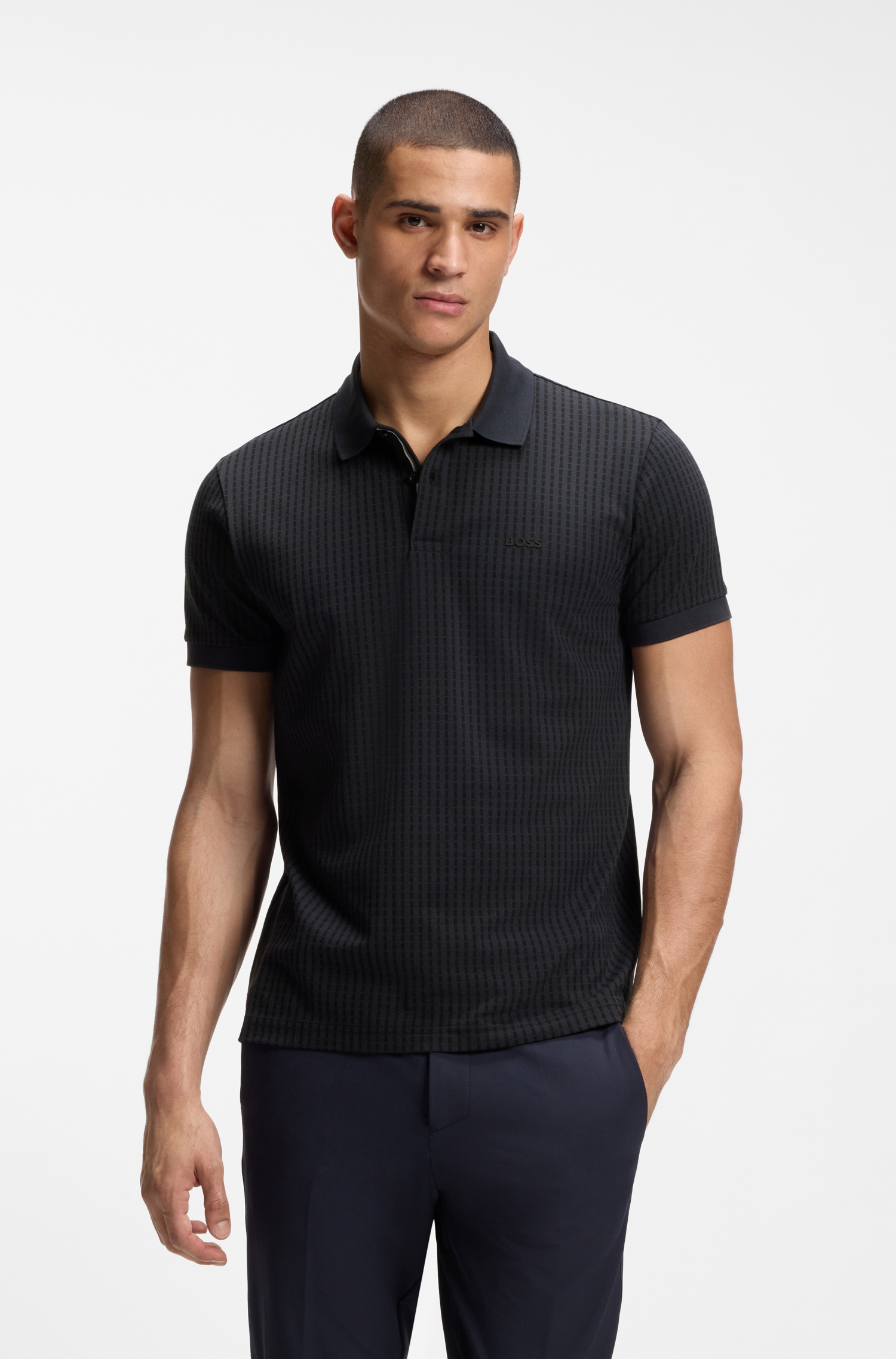 Cotton-piqué polo shirt with all-over print