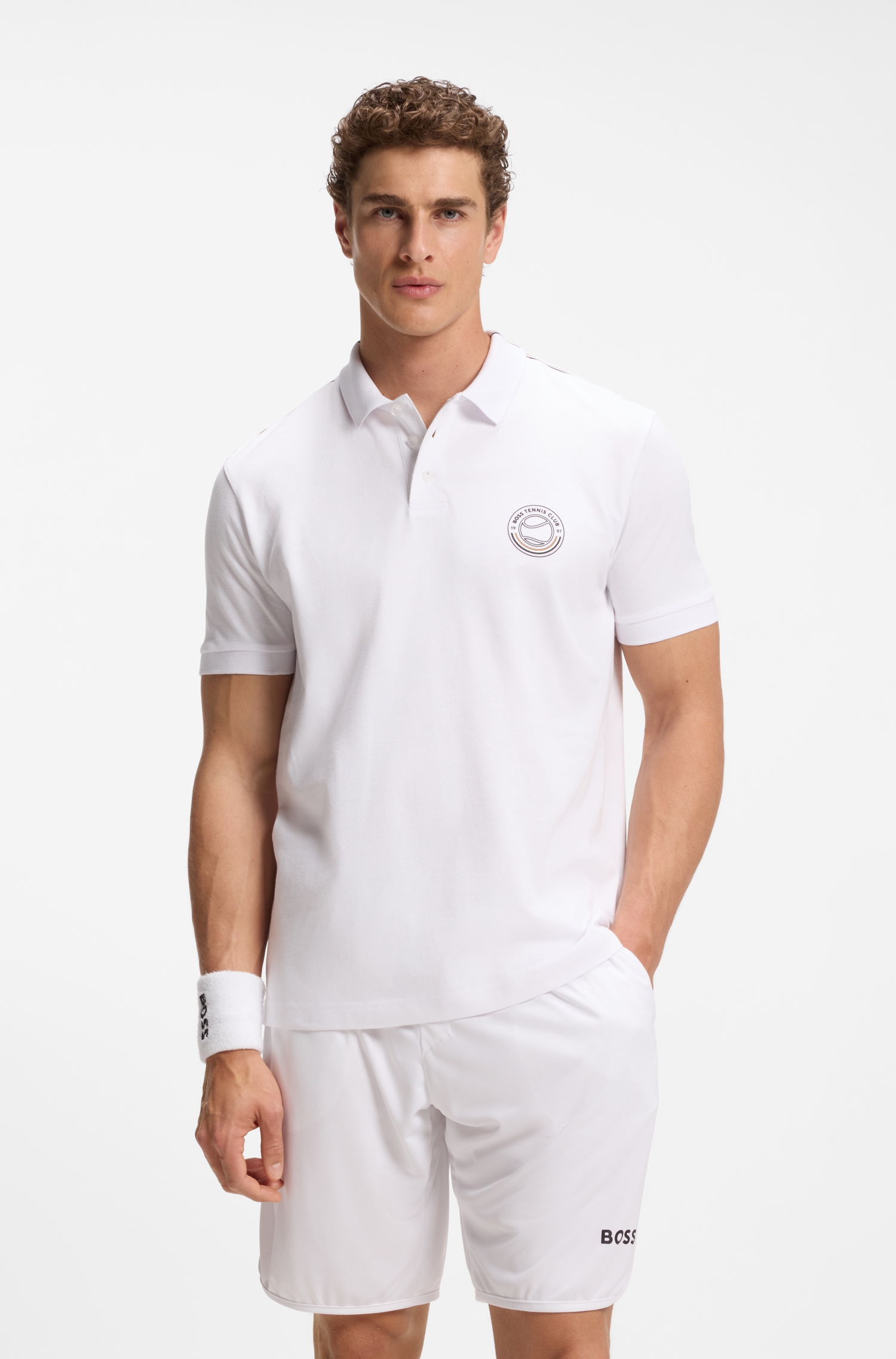 Stretch-cotton polo shirt with tennis-inspired logo