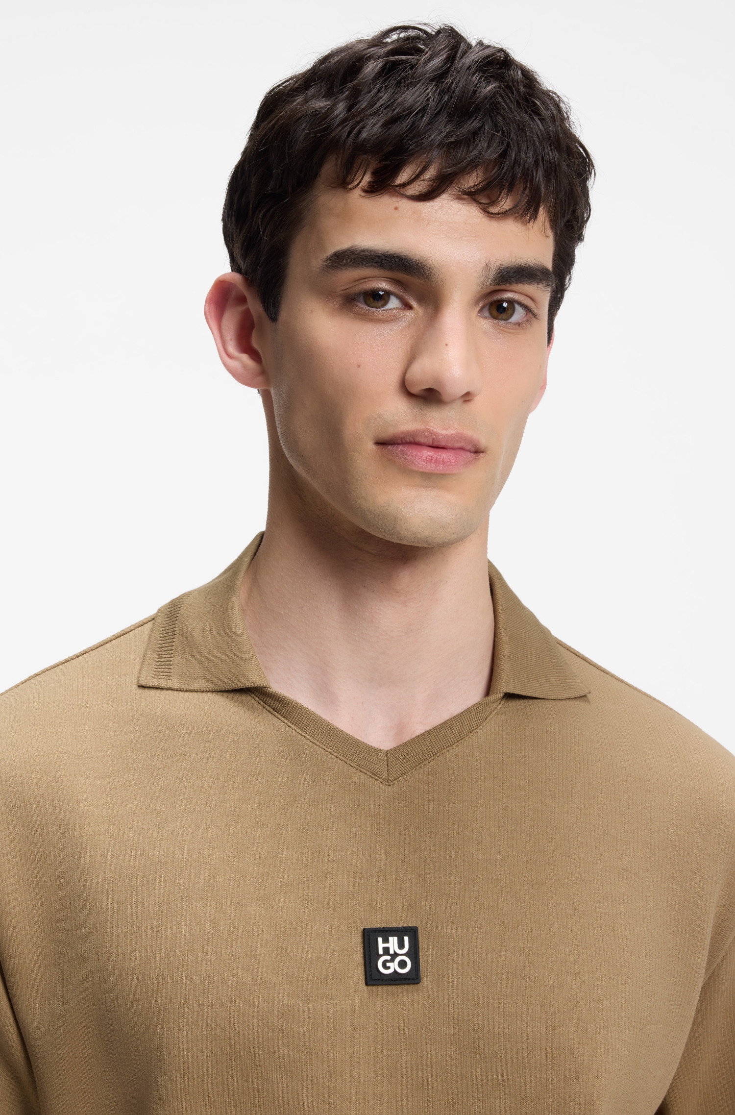 Structured cotton-blend polo shirt with Johnny collar — alternate view