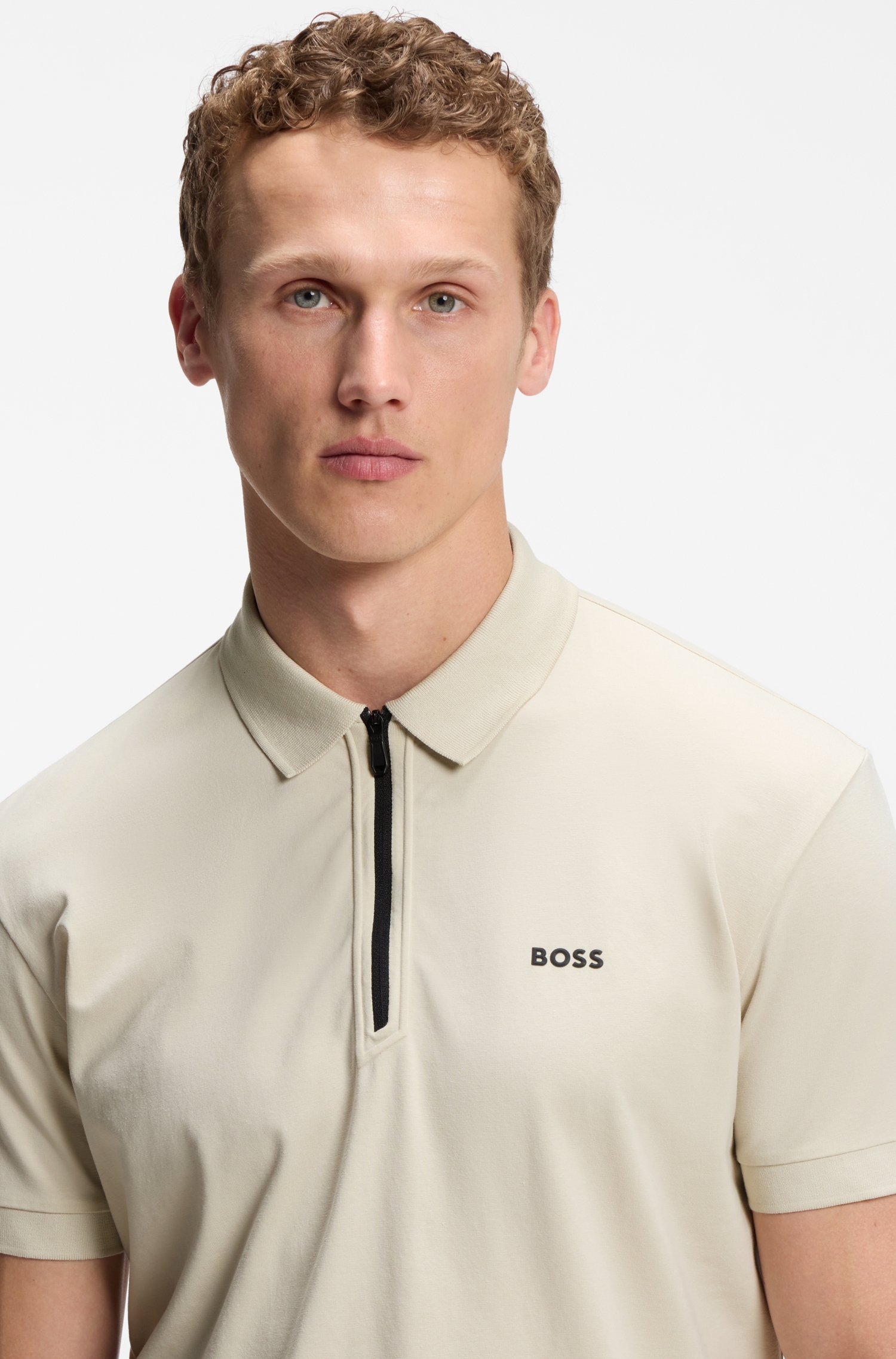 Zipper-neck polo shirt in cotton-blend jersey — alternate view