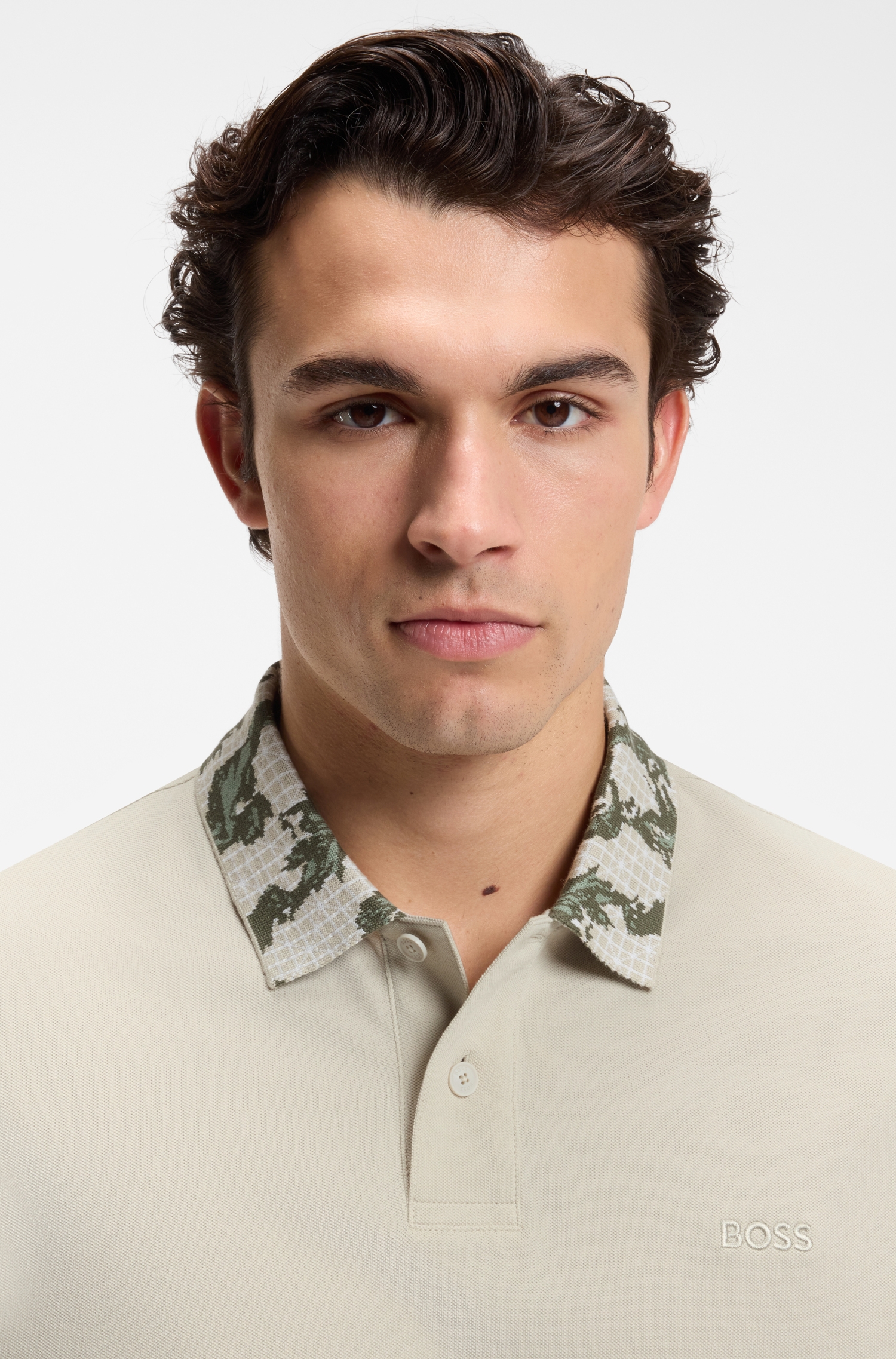 Relaxed-fit polo with jacquard collar — alternate view