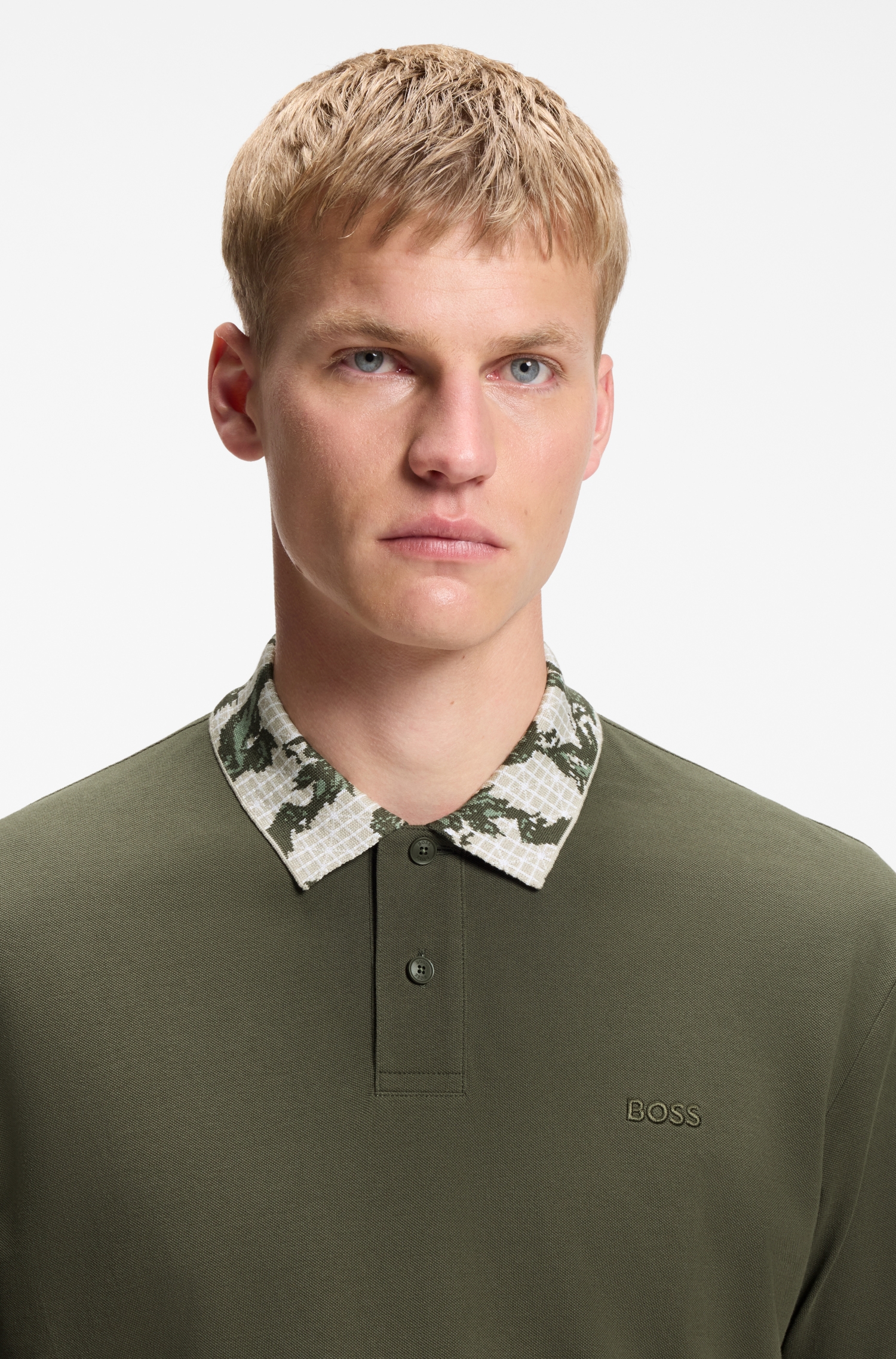 Relaxed-fit polo with jacquard collar — alternate view