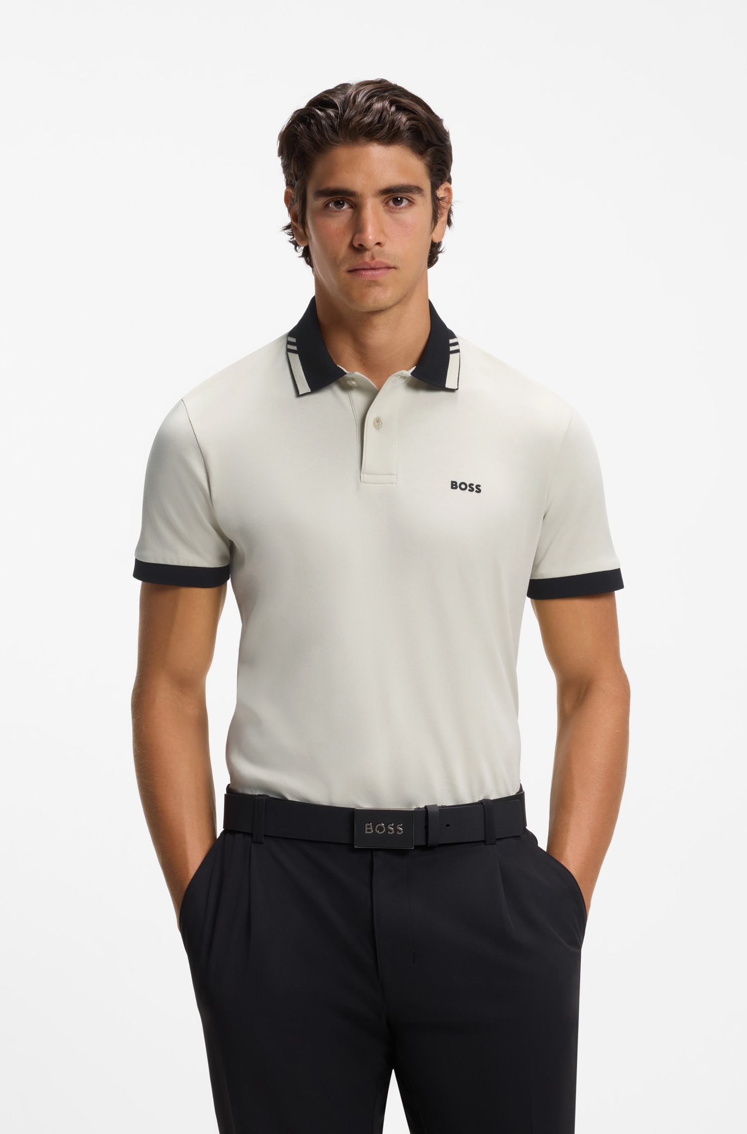 Cotton slim-fit polo shirt with contrast trims