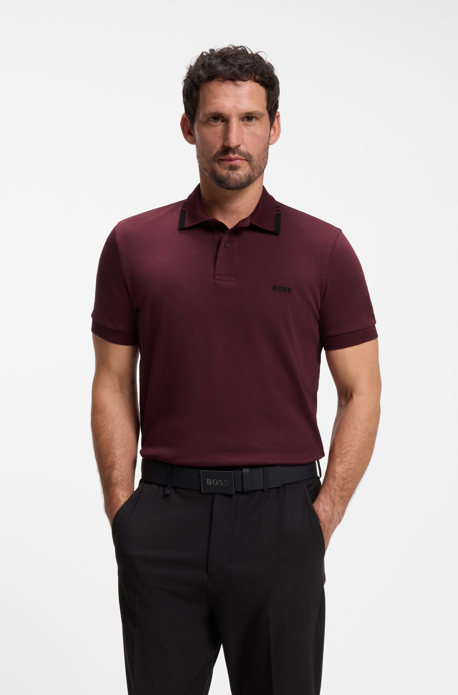 Cotton slim-fit polo shirt with contrast trims
