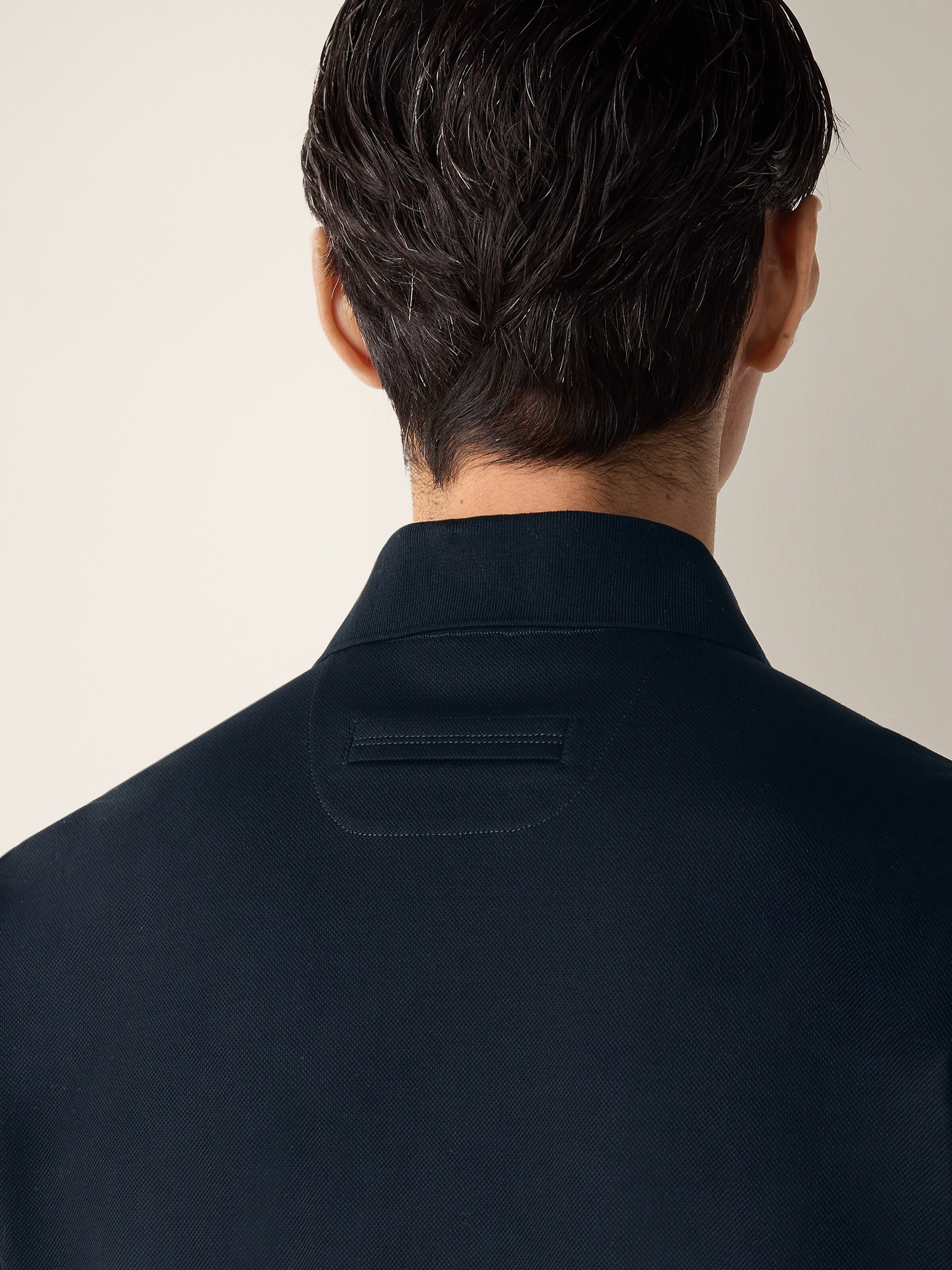 Navy Blue Cotton Piquet Polo Shirt — alternate view