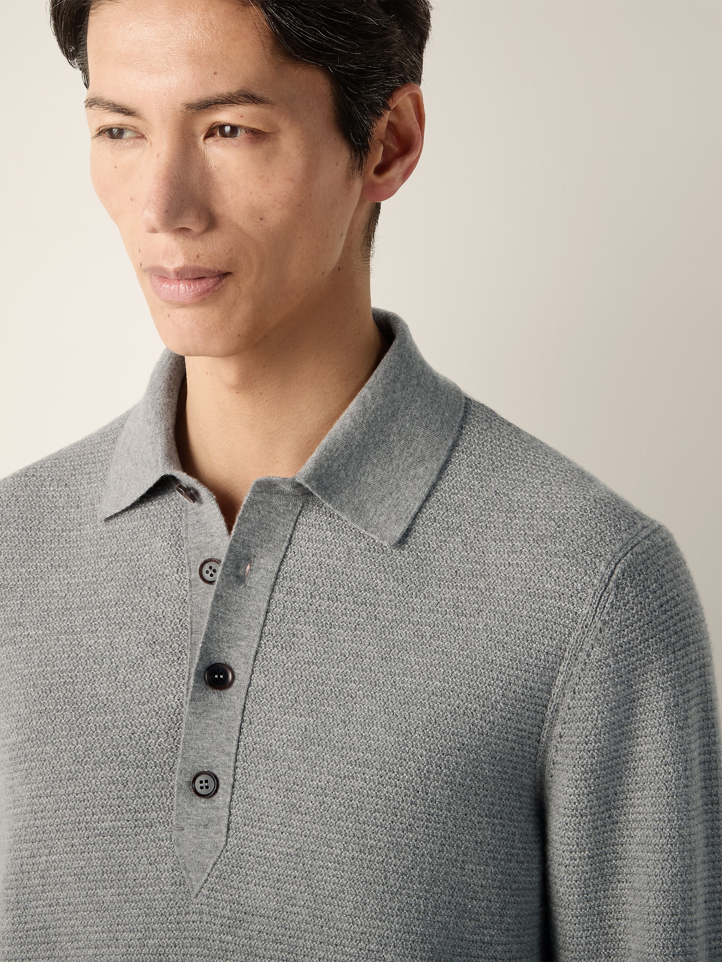 Grey Mélange Oasi Cashmere Polo Shirt — alternate view