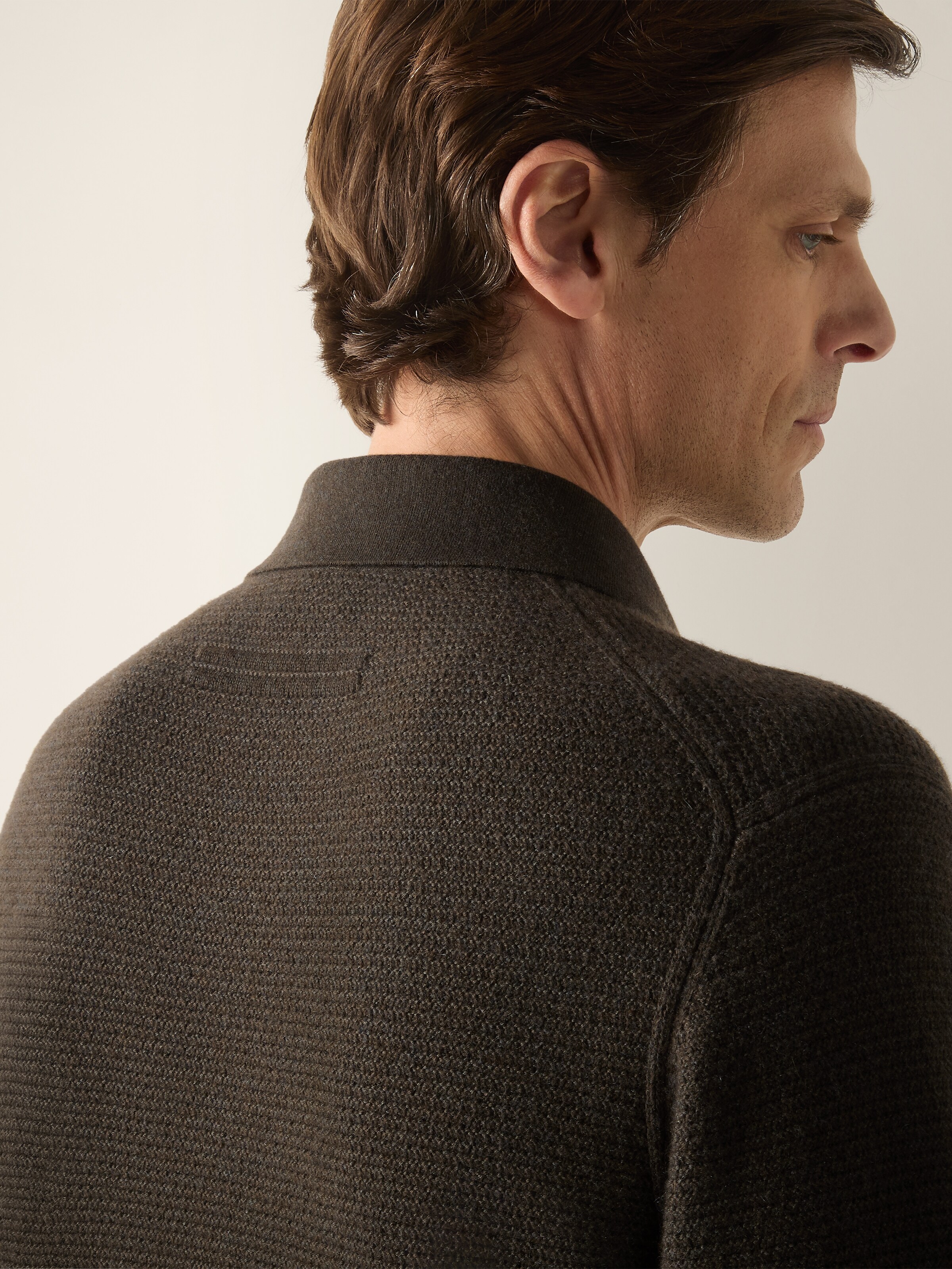 Dark Olive Green Mélange Oasi Cashmere Polo Shirt — alternate view